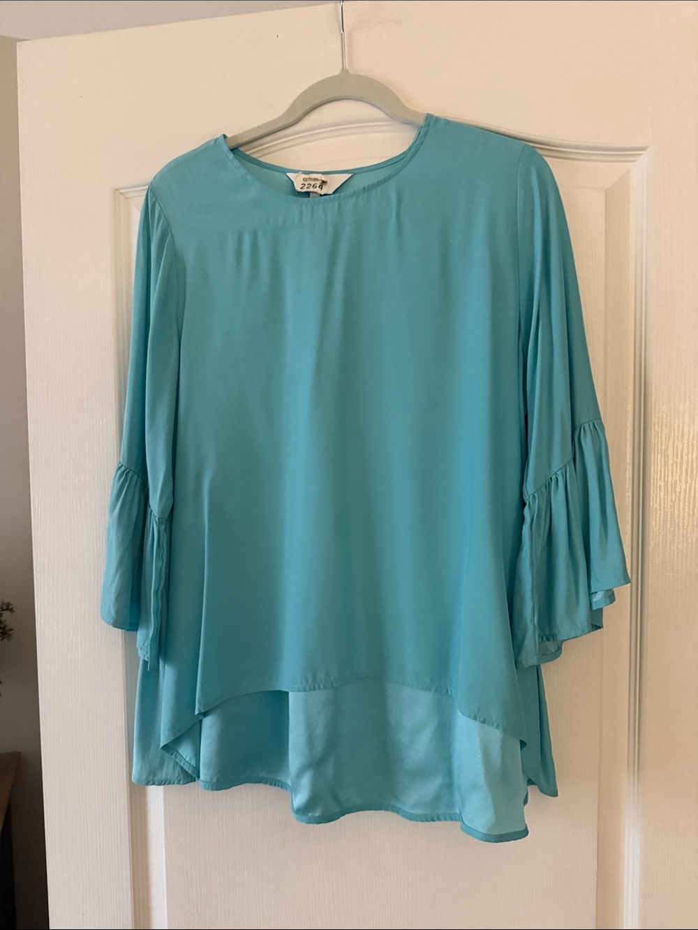 Women's Teal Layered Ruffle Sleeve Blouse